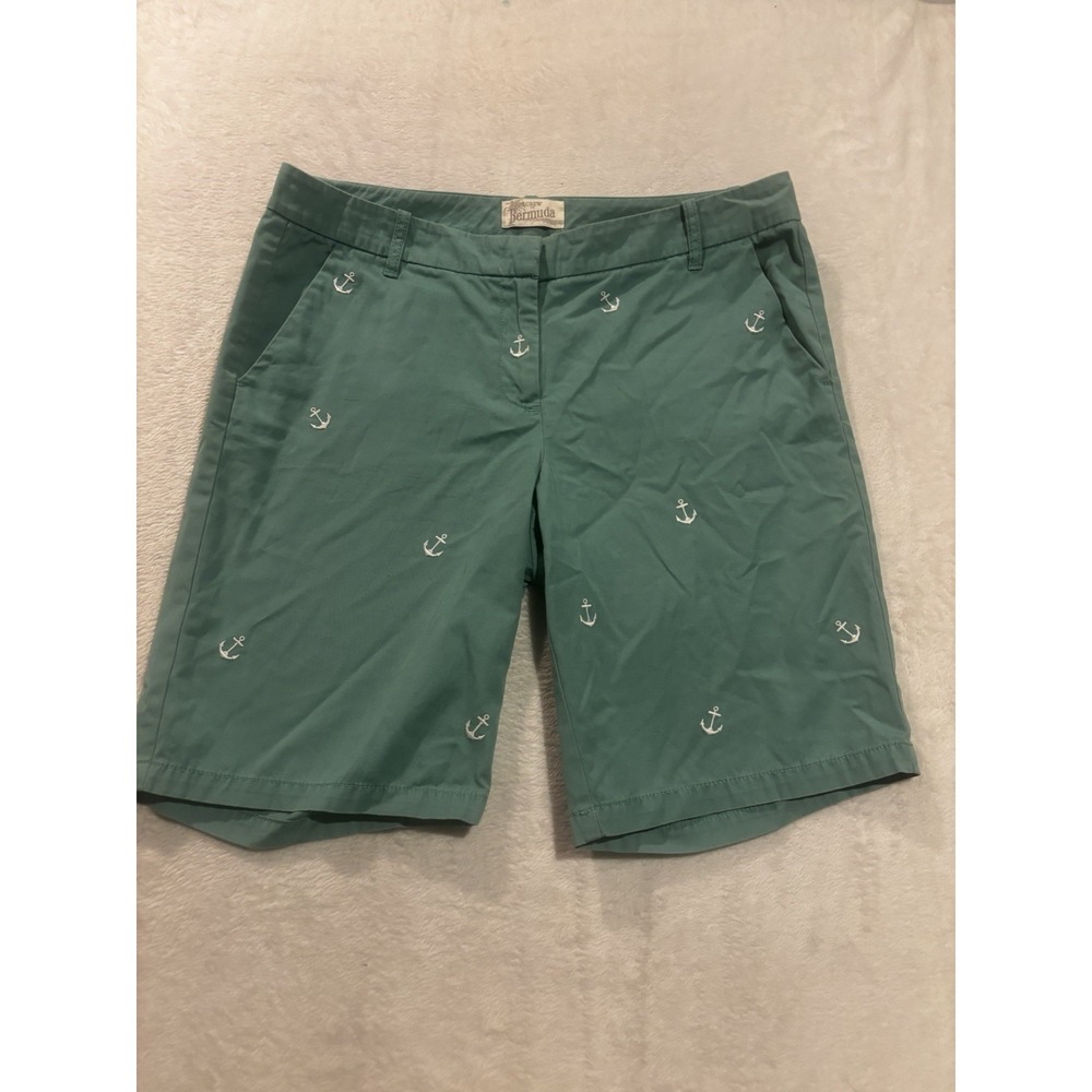J‎ Crew Shorts Womens 8 Embroidered White Anchor Green City Fit Chino